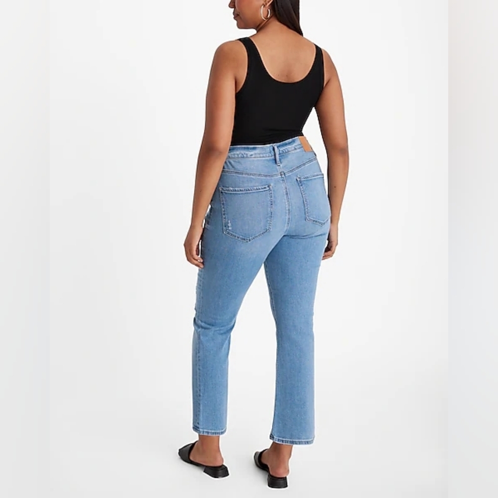 Express High Waisted Light Wash Ripped Cropped Flare Jeans - Size 4 Long - Picture 6 of 13